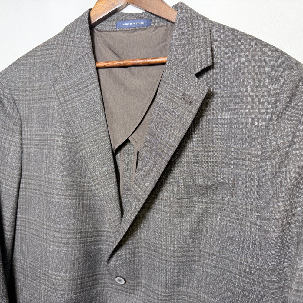 Joseph Abboud Heritage Mens 48R Wool Blend Plaid Blazer Sport Coat Brown Grey